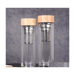 Tumblers Glass Bottle Bamboo Lid With Tea Funnel Water Double Walled Business Cups Fashion Tumblers Wy310W Drop Delivery Home Garden Dh8Db
