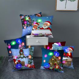 Pillow Case Santa Claus LED Light Christmas 2023 Novelties Ornaments Satin Pillowcase Home Decor Drop Centre Cushion Cover