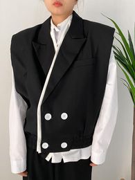 Women's Vests SuperAen Korea Sleeveless Suit Vest Jacket Black-and-white Stitching Design Loose Waistcoat Women Autumn