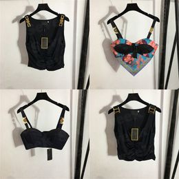 Damen Designer T-Shirts Bustier Unterwäsche mit Metallabzeichen Sexy Deep V Denim Sling Tube Tops Damenbekleidung