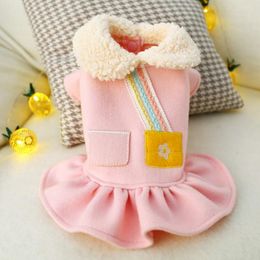 Dog Apparel Pet Dress Coat Autumn Winter Warm Cute Sweet Dogs Cat Clothes For Dresses Doll Collar Skirt Yorkies Teddy Poodle Cloth