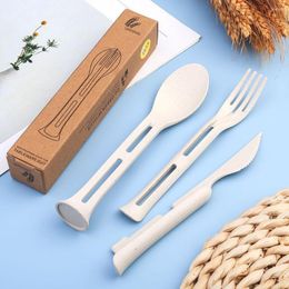 Dinnerware Sets Wheat Straw Set Portable Tableware Knife Fork Spoon Chopsticks Travel Cutlery Kitchen