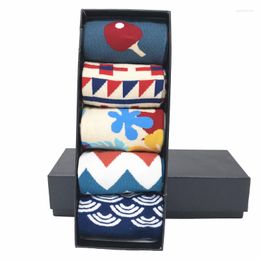 Men's Socks MYORED 5 Pair/lot Mens Cotton Colorful Maple Printed Argyle Wave Funny Party Gift Sock Birthday