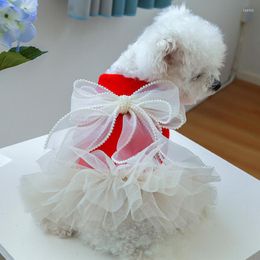 Dog Apparel Pet Winter Pearl Lace Gauze Skirt Products Clothing Costume Princess Dress Teddy Bear Redr Festive
