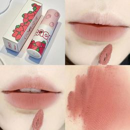 Lip Gloss Kawaii Strawberry Mud Clay Velvet Matte Lipstick Waterproof Long-lasting Smooth