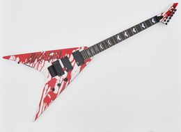 White V Electric Guitar with Blood Sticker Floyd Rose Rosewood Fingerboard 24 Frets Can be Customised As Request