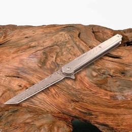New R8301 Flipper Folding Knife VG10 Damascus Steel Tanto Point Blade Stainless Steel Handle Ball Bearing EDC Pocket Knives