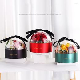Gift Wrap Christmas Apple Valentine's Day Birthday Candy Wedding Acrylic Floral Storage Case Packing Flower Round Box With Ribbon