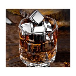 Ice Buckets And Coolers 304 Stainless Steel Ice Wine Stone Food Grade Whiskey Chilling Stones Cubes With Tong Home Party Barware Coo Dhoxr