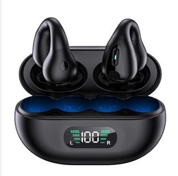 Sports TWS Bluetooth Earphones With Mic Bluetooth 5.3 Bone Conduction Wireless Headphones HiFi Stereo LED Display Music Earbuds YYK clip on wear