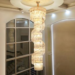 Chandeliers Modern Crystal LED Light American Long Spiral Chandelier Lights Fixture El Lobby Hall Parlor Stair Home Lighting