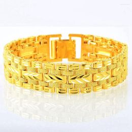 Link Bracelets 15mm Wristband Men Bracelet Solid 18k Yellow Gold Filled Classic Jewelry Thick Wrist Chain Gift 20cm Long