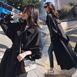 Women's Trench Coats Luck A 2022 Autumn Winter Women Casual Slim Double Breasted Long Coat Belt Female Korean Windbreaker Vintage Outerwear