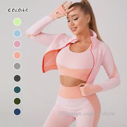 Yoga Outfits Set Workout Clothes Gym Clothing Fitness For Womens Tracksuit Outfit Leggings Sport Bras Top Long Sleeve Seamless Leggings Women Sportswear Suit