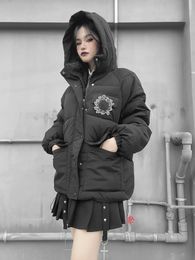 Women's Down Parkas Rosetic Fashion Women Goth Pedded Cotton Coat Long Sleeve Solid Color Zipper Gothic Style Elegant Ladies For Winter 221207