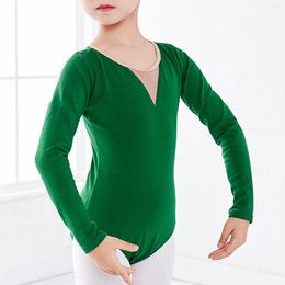 Stage Wear Black Green Ballerina Girls Leotard For Ballet Dance Gymnastics Dancing Dancewear Children Long Sleeve Costumes Bodysuit