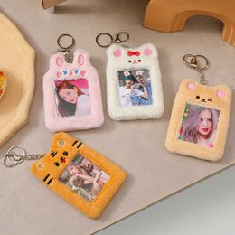 Kawaii Plush Photocard Titular Coelho Urso Gato Kpop Idol Cartão Com Fotos Menina Bonito Chaveiro Identidade Protetor De Banco De Crédito Artigos de papelaria