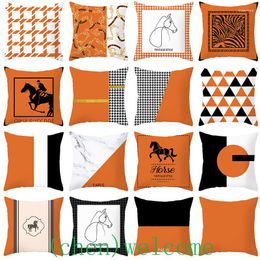 Pillow 45x45cm Orange Case Warm Colour Geometric Cover Letter Stripe Patchwork Sofa Car Living Room Decor Pillowcase