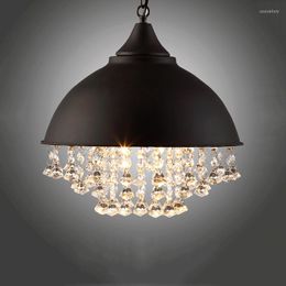 Pendant Lamps Industrial Black Vintage Lamp Iron Crystal Chandelier Lighting Ceiling Fixture Restaurant Cafe Kitchen Design