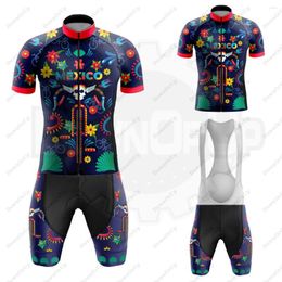 Racing Sets Mexico Men's Cycling Jersey Set Bib Shorts 9D Gel Breathable Pad Man Suit Mountain Bike