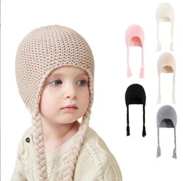 Ins cute baby Earflap Caps winter warm toddler Earmuffs hats wool knit braid beanie hat knitted woolen bonnet cap festival costume cosplay beanies photograph prop