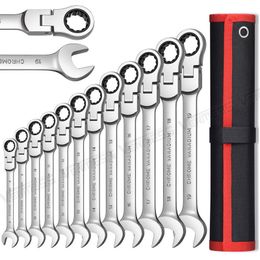 Other Hand Tools Flex Head Ratcheting Wrench Set Combination Ended Spanner kits Chrome Vanadium Steel Socket Key Ratchet set 221207