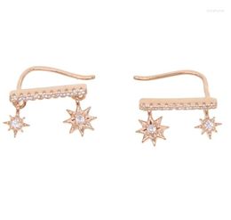Stud Earrings Elegance Gold Colour 925 Sterling Silver Jewellery Cute Girl Women Gift Cz Bar With Double Star Charm Fashion Lovely