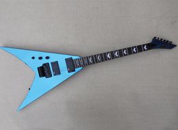 Left Hand Blue V Electric Guitar with Floyd Rose Rosewood Fingerboard 24 Frets Can be Customised As Request