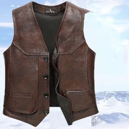 Men's Vests 2023 Men Autumn Winter Biker Button Sleeveless Jacket PU Leather Motorcycle Vest Male V-neck Slim Fit Waistcoat U153