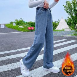 Trousers Teenager Jeans for Girls Elastic Waist Denim Wide Leg Pants Solid Colour Children's Spring Costume 5 7 9 11 13 14 Years 221207