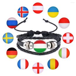 Link Bracelets Vintage Ukraine Flags For Men Country Symbol Bangles Punk Glass Wrap Braided PU Leather Flag Bracelet Fashion Jewellery