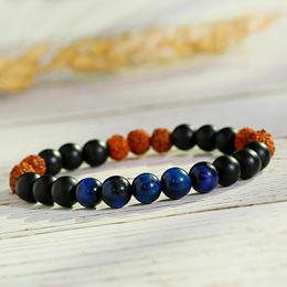 Strand Ethnic Vajra Bodhi Rudraksha Yoga Bracelet Homme Tibetan Meditation Tiger Eye Stone Beads Mala