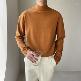 Men's T Shirts Men Turtleneck Long Sleeve Loose Casual Comfortable Bottom T-shirt Office Korean Fashion Tees Top Man Tshirt 6 Colors