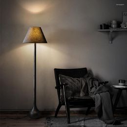 Floor Lamps Nordic Wabi-Sabi Wind Solid Wood Fabric Shade Led Lamp Living Room Home Decor Bedroom Study Sofa Corner Standing Light