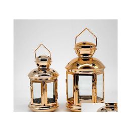 Kerzenhalter h￤ngen Laternenkerzenhalter Hollow Teelight Kerzenlestick Vintage Goldene marokkanische Drop Lieferung Hausgarten Ottcy Ottcy