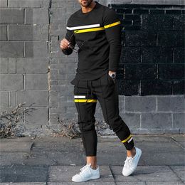 Men's Tracksuits Mens T-shirtstrousers Suit Stripe Spring Winter Gradient Graphic Printed Long-sleeve Man Outfit 2 Piece Set Oversize 221208