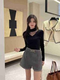 Women's Shorts designer high-end 22 autumn and winter high point piece fashionable fine metal button decorative wool shorts 3IBO