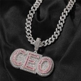 Men Women Fashion Custom Name Baguette Letter Pendant Necklace With Free 24inch Rope Chain Gold Silver Bling CZ Jewellery Gift