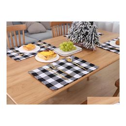 Mats Pads Festival Party Decoration Table Placemat Red Black White Blacks Plaid Tablecloth Mat Christmas Thanksgiving Day Cutlery Dhzjw