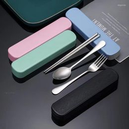 Dinnerware Sets 3pcs/set Dinner Set Reusable Travel Fork Spoons Camp Utensils With Stainless Steel Spoon Chopsticks Portable Case