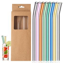 Drinks Accessory Eco-Friendly Reusable Drinking Straws Multi-color Glass Cocktail Straws for Juice Milk Coffee Bar tools