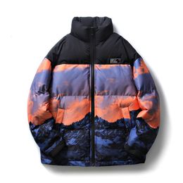 Men's Down Parkas Streetwear Hip Hop Winter Warm Thicken Coat Waterproof Print Bubble Jacket Pocket Puffer Plus Size 221207