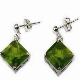 Women's fashion style silver plated square dark green zircon faceted Earrings