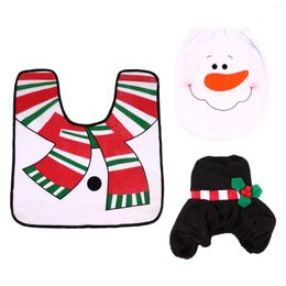 Toilet Seat Covers Christmas Bathroom Rug Sets Snowman Lid Cover Floor Pad Tank For Holiday Xmas Home Decoration