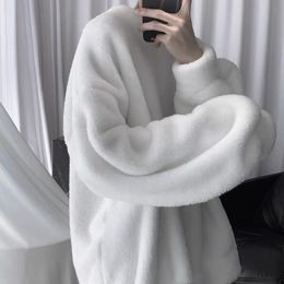 QNPQYX Harajuku Oversize Sweatshirt Solid Color Lamb Hair O-Neck Long Sleeve Men's Sweatshirt Korean Fashion Loose Hoodies Streetwear