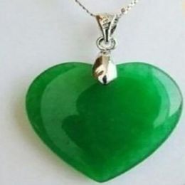 Fashion Jewelry Green jade Heart Shape Silver Pendant necklace