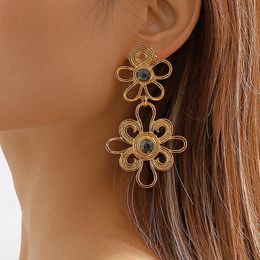 Fashion Geometric Long Dangle Earrings For Women Wedding Vintage Hollow Flower Gold Color Punk Statment Gifts Earrings Jewelry