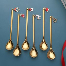 Christmas Decorations 4/6Pcs Xmas Coffee Spoons Dessert Spoon Tableware Gifts For Home Kitchen Accessories Year