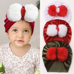 Autumn Winter Christmas Keep Warm Baby Girls Hats Turban Holiday Bowknot Kids Caps Decor Headwear Hair Accessories