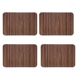 Table Runner 4Pcs Imitation Wood Grain Placemat PU Pad Waterproof Non Slip Mats Insulated Home Wedding Decoration Dinner Placem